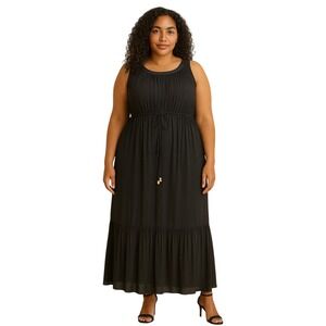 Lane Bryant Black Sleeveless Maxi Dress Size 24 Pleated Cocktail Babydoll‎ Long